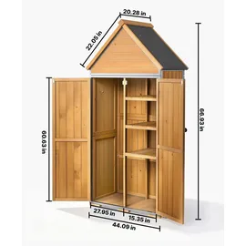 Vevor Gartenschrank Holz, Geräteschrank mit Abschließbaren Türen, Gerätehaus mit Regalen & Boden, Geräteschuppen, Gartengerätehaus, Werkzeugschrank für Terrasse, Garten / Rasen, 76x43x171 cm