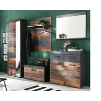 Trendteam Garderoben-Set Garderobenmöbel Wandgarderobe grau Shabby Look Vintage mit