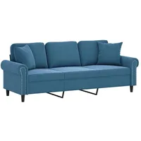 vidaXL Sofa 3 Sitzer, Couch mit Zierkissen, Liegesofa für Wohnzimmer, Polstersofa Sessel Relaxsofa Loungesofa Relaxcouch, Blau Samt