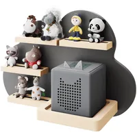 KD Essentials – Tonie-Regal, Display für Lautsprecher und Figuren (Kinderzimmer-Wandregal aus FSC-Holz, hält eine Toniebox und viele Tonie-Figuren mit Magnethalterungen, schönes Wolkendesign, grau)