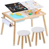 Vevor Kindersitzgruppe mit Tisch und 2 Hockern 90 x 60 cm Kiefer khaki