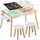 Vevor Kindersitzgruppe mit Tisch und 2 Hockern 90 x 60 cm Kiefer khaki