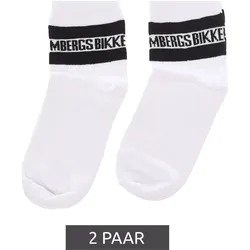 2 Paar BIKKEMBERGS Herren lange Socken mit Markenschriftzug Baumwoll-Strümpfe BK070 Weiß/Schwarz - 39-42