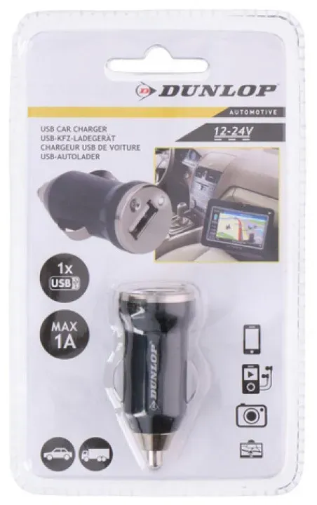 Universelles USB-Autoladegerät fürs Auto 12–24 V, 1 A, schwarz, Dunlop