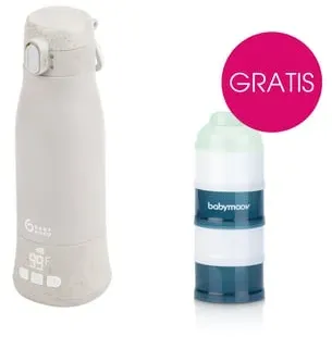 babymoov Flaschenwärmer Moov & Feed Mineral für unterwegs in Beige plus GRATIS Milchpulver-Portionierer Artic blue