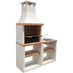 MAESTRO FERRETERO MF - Nola Plus Side Vorgefertigter gemauerter Grill mit Spüle (Weiß, Orange - 141x47x221 cm) REF: M00141 - Verwendung im Außenbereich