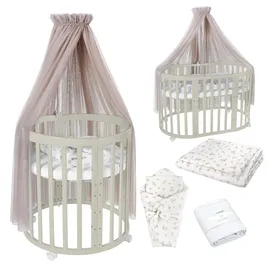 Waldin Babybett OWAL Kinderbett 7in1 mit Matratze, mitwachsendes Kinder-Bett