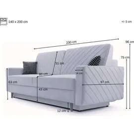 moeblo Schlafsofa CALIFORNIA – Sofa aus Samtstoff Couch für Wohnzimmer Sofagarnitur Polstersofa Wohnlandschaft Velours mit Bettfunktion, Bettkas...
