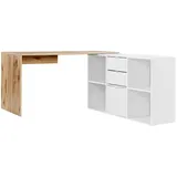 mokebo® mokebo Eckschreibtisch Eiche, Weiß, Holzwerkstoff, 145x77x65 cm, Arbeitszimmer, Schreibtische, Eckschreibtische