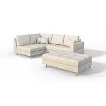 s-style möbel Ecksofa und Fußhocker mit Holzfüßen im skandinavischen Stil Marco aus Ecru Luxusmicrofaser Ottomane links - B/T/H:231 cm/161 cm... - Beige