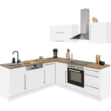 kochstation Winkelküche »KS-Samos«, Stellbreite 220x220 cm, wahlweise mit E-Geräten, mit arbeitsplatte: weiß