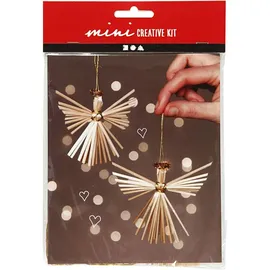 Creativ Company DIY Sets Blumengestecke, Korbflechten Mini Kreativ Set, Strohengel, H 8 cm, Kreativ Box