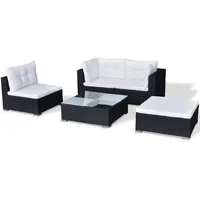 vidaXL 5-tlg Garten-Lounge-Set mit Kissen Poly Rattan Schwarz Modell 56