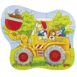 goki 57518 Konturpuzzle Traktor, Radlader, Feuerwehr, Holz - sortiert