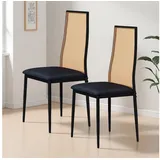 Simurq Esszimmerstuhl Stuhlset Polsterstühle aus Rattan,Armlehnstuhl, Schwarz,Metallgestell (Stuhl im Retro-Stil, geeignet für Esszimmer und Wohnzimmer), 2 Set schwarz 97.5 cm