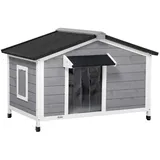 PawHut Hundehütte aus Holz, Hundehaus mit zu öffnendem Asphaltdach grau, weiß 109L x 79B x 72H cm