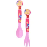Stor Kinderbesteck Set 2-teilig Disney Prinzessinnen Kunststoff - Wiederverwendbare Gabel und Löffel mit Abgerundeter Sicherer Form für Kinder BPA Frei
