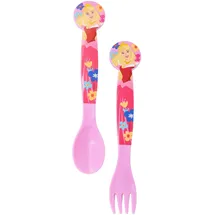 Stor Kinderbesteck Set 2-teilig Disney Prinzessinnen Kunststoff - Wiederverwendbare Gabel und Löffel mit Abgerundeter Sicherer Form für Kinder BPA Frei