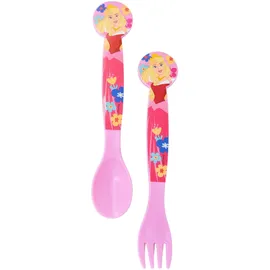 Stor Kinderbesteck Set 2-teilig Disney Prinzessinnen Kunststoff - Wiederverwendbare Gabel und Löffel mit Abgerundeter Sicherer Form für Kinder BPA Frei
