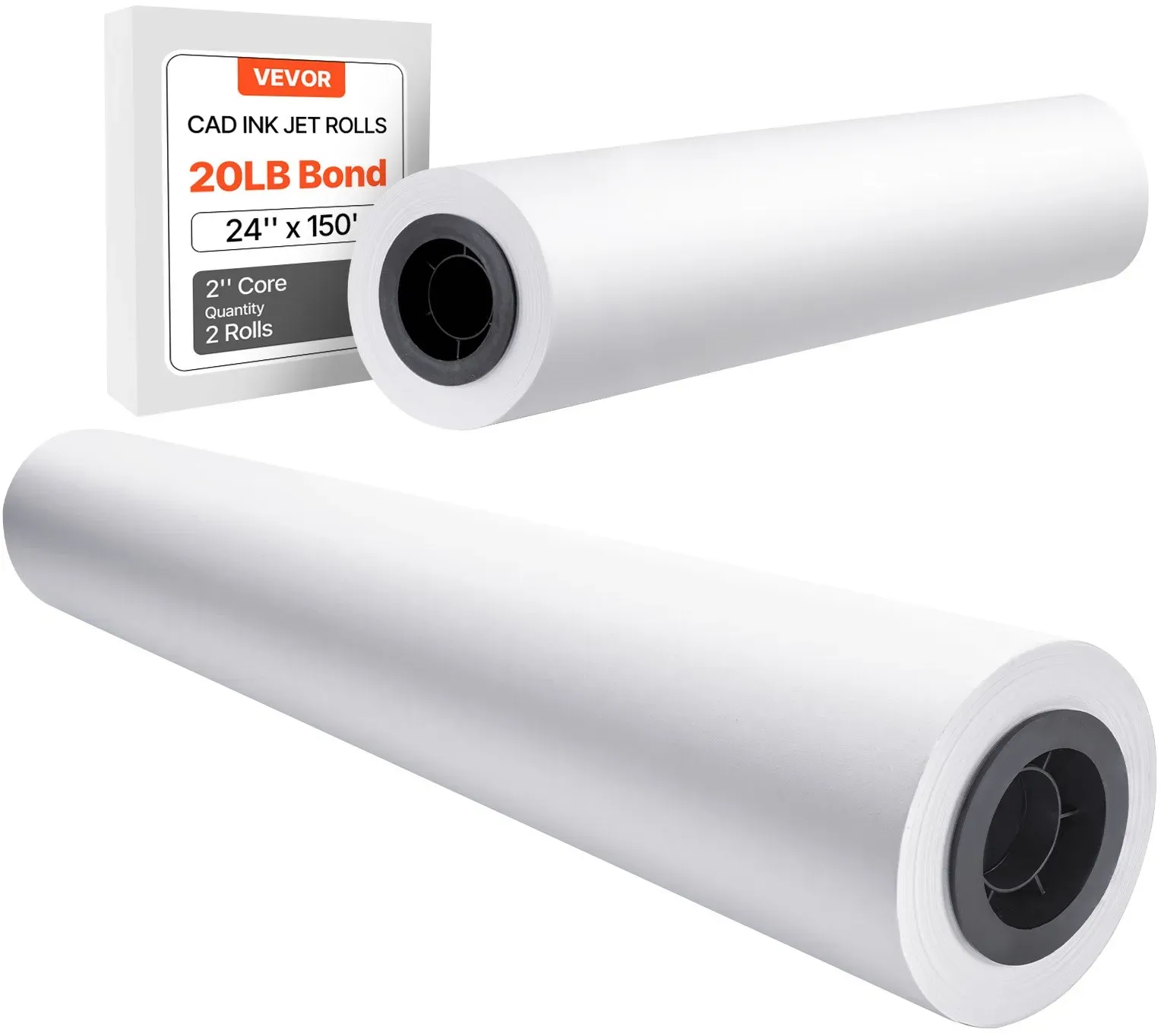 VEVOR Breitformatpapier Papierrollen 609,6 mm (B) / 45,7 m (L), 2 Rollen 20 lb Plotterpapierrollen ideal für CAD-Zeichnungen technische Pläne GIS-Karten Architekturentwürfe Plotterpapier
