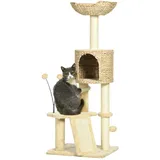 PawHut Kratzbaum 116 cm mit Katzenhöhle Spielball für Katzen bis 5 kg