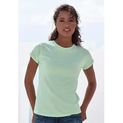 T-Shirt VIVANCE "aus weicher Baumwoll-Qualität", Damen, Gr. 48/50, grün (lime), Jersey, Obermaterial: 100% Baumwolle, unifarben, Basic, bequem normal, Rundhals, Kurzarm mit Aufschlag Aufschlag, Shirts