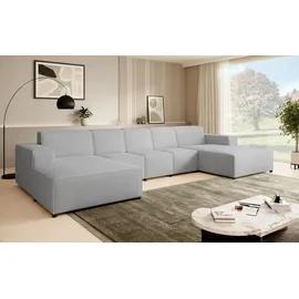 beautysofa Ecksofa PEDRO U XL, breite Ottomane, Farbe: Hellgrau (Raven06) - Hellgrau
