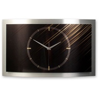 Kreative Feder Wanduhr 3D Designer-Wanduhr "Golden Rays“ aus gebürstetem Aluminium (3D-Wölbung; einzigartiges Zwei-Platten-Design; flüsterleises Uhrwerk) schwarz|silberfarben 50 cm x 30 cm