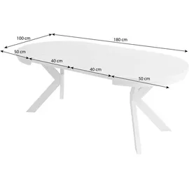 beautysofa Runder Tisch BILBAO Ø 100–180 cm ausziehbar, Metallbeine, Loft-Stil, Farbe: Weiß/Weiß - Weiß