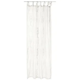 Loberon Gardine Loix, zart gemusterter Vorhang, Anbringung durch dekorative Bindebänder, Sichtschutz, Fensterdekoration, Leinen, weiß