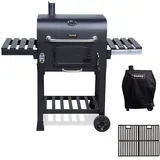 TAINO Hero XL Set BBQ Smoker GRILLWAGEN Holzkohle Grill Grillkamin Standgrill Räucherofen Abdeckhaube Grillrost Gusseisen