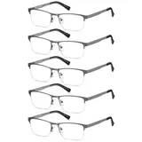 EYECEDAR 5 Stuks Lesebrille Herren Metall Halbrahmen Gunmetal Federscharniere Lesebrille 1.50
