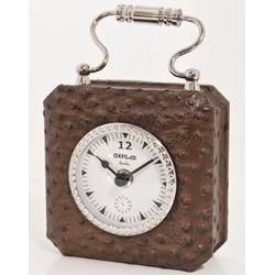 Casa Padrino Luxus Tischuhr Braun / Silber 7,5 x H. 7,5 cm - Dekorative Uhr im Handtaschen Design