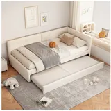 Flieks Daybett, Tagesbett Schlafsofa Polsterbett 90x200cm mit Ausziehbett 90x190cm beige