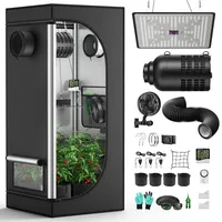 MINENICE Growzelt Komplettset 100W LED Vollspektrum Grow Lampe 60x60x140cm Grow Tent 100mm Rohrventilator Aktivkohlefilter Belüftungssystem 4-Gang-Fan, Growtent Komplettset Hydroponics Indoor Grow Set