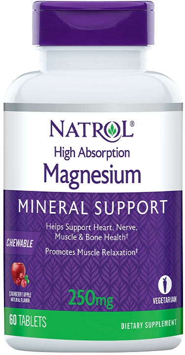 Natrol Magnesium High Absorption 250 mg (60 Kautabletten, Cranberry-Apfel)