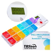 TBSoon 7 tage tablettenbox mit 4 erinnerung alarm, Große Fächer, lauter Sound, feuchtigkeitsbeständig, reisen pillendose klein für unterwegs morgens abends, medikamentenbox, 14 tage pillenbox