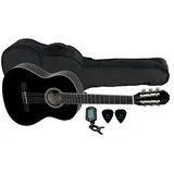 Gewa Konzertgitarre, Gitarre Basic, Korpus Linde, Griffbrett Pakkaholz, verchromte Mechaniken, Set 3/4 schwarz, inklusive Tasche, Tuner, Plektren