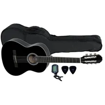 Gewa Konzertgitarre, Gitarre Basic, Korpus Linde, Griffbrett Pakkaholz, verchromte Mechaniken, Set 3/4 schwarz, inklusive Tasche, Tuner, Plektren
