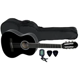 Gewa Konzertgitarre, Gitarre Basic, Korpus Linde, Griffbrett Pakkaholz, verchromte Mechaniken, Set 3/4 schwarz, inklusive Tasche, Tuner, Plektren
