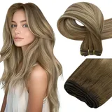 Easyouth Balayage Tressen Echthaar zum Einnähen Braun Blond Echthaar Extensions Tressen Ombre Dunkleres Braun Aschbraun Mittelblond Tressen Extension Remy Menschenhaar für Frauen 40 cm 100g #3/8/22