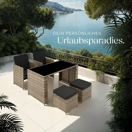 Tectake tectake® Rattan Sitzgruppe, Palermo für 2 bis 4 Personen, UV-beständig, inklusive Flaschenöffner, zusammenschiebbar