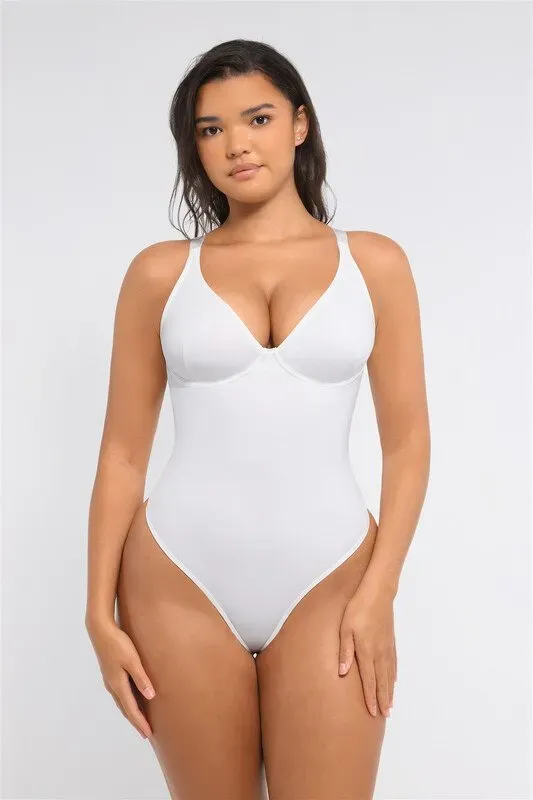 Feelingirl Einzelstück-Bodysuit mit Plunge-V-Ausschnitt, Bauchstraffung, L WH
