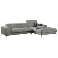 Ecksofa W.SCHILLIG "piedroo, Designsofa mit tollem Sitzkomfort, bequem und elegant, L-Form", grau (grau s37), B:303cm H:70cm T:193cm, Stoff S37 (100% Polyester): Luxus-Microfaser in Lederoptik, Sofas, Kopfteilverstellung, wahlweise mit Sitztiefenverstellung, Breite 303cm