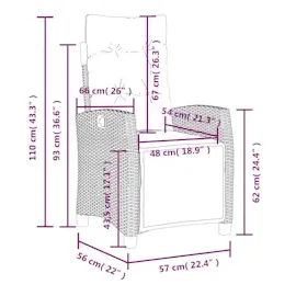 vidaXL Gartensessel mit Fußteil 2 Stk. Verstellbar Braun Poly Rattan