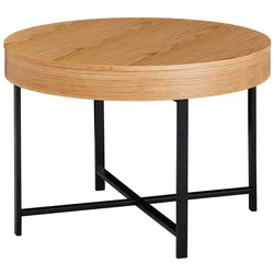 KADIMA DESIGN Couchtisch Holzoptik-Metallbeine, runder Tisch mit Stauraum, 69x49x69 cm, moderner Industrial-Look.