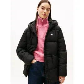 Tommy Hilfiger Tommy Jeans Tjw HOODED MIDI Jacket Dw0dw21626 Pufferjacke, Black (Black), XL (46), schwarz, Web, Obermaterial: 100% Nylon, unifarben, regular fit wadenlang, Jacken Steppjacke
