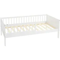 ML-Design Kinderbett Holzbett, Einzelbett für Kinder mit Lattenrost Rausfallschutz, 160 x 80 cm, Weiß,