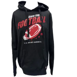 U.S. SPORT AMERICA Herren Hoodie mit Kapuze und großem Schriftzug Baumwoll-Hoodie Sommer-Pullover Freizeit-Hoodie Schwarz - XL