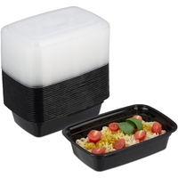 Relaxdays Meal Prep Boxen, 24er Set, 1 Fach, mikrowellengeeignet, wiederverwendbar, Kunststoff Essensbehälter, schwarz